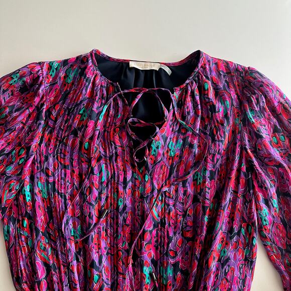 Ramy Brook Gessy 100% Silk Lace Up Neck Shadow Stripe Pink Multi Mini Dress XS - Picture 5 of 12